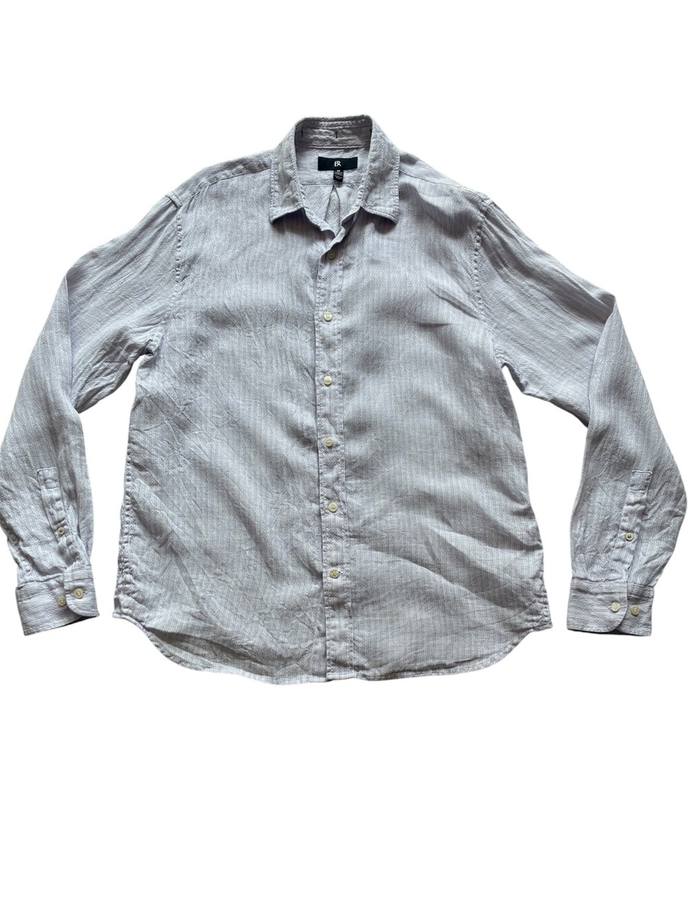 Banana Republic Men’s Standard Fit Zig-Zag 100% Linen Shirt in Soft Lilac Medium